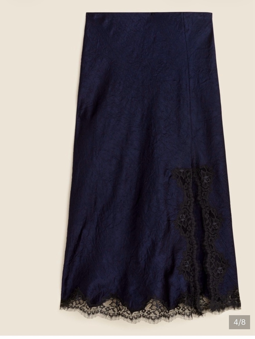 J. Crew Gwyneth Navy Midi Skirt with Lace Trim